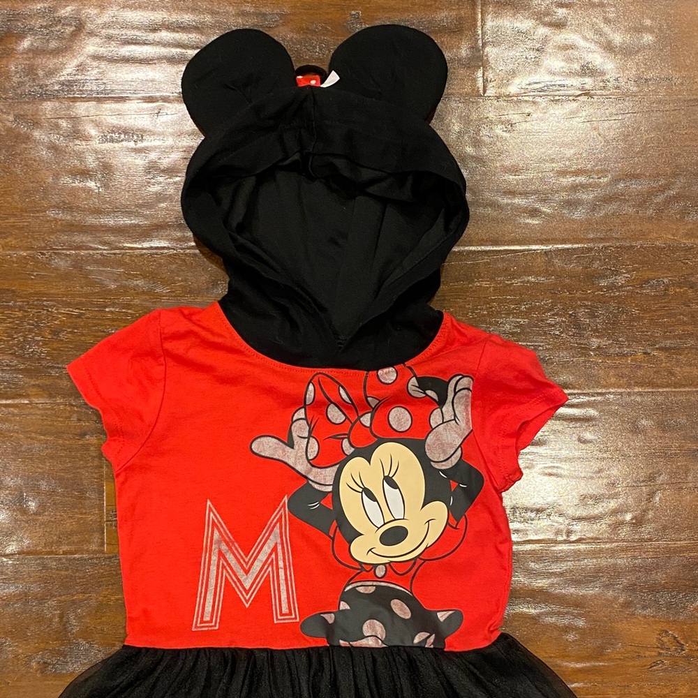 Minnie Mouse Red and Black Tutu Dress with Mouse Ears Hood Size 7/8 - Picture 2 of 9
